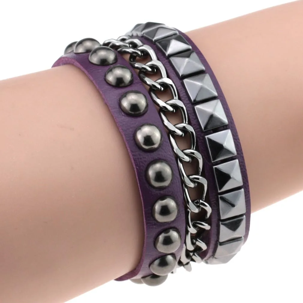 Purple Goth Bracelets For Women Punk Boho Emo Spike Rivets