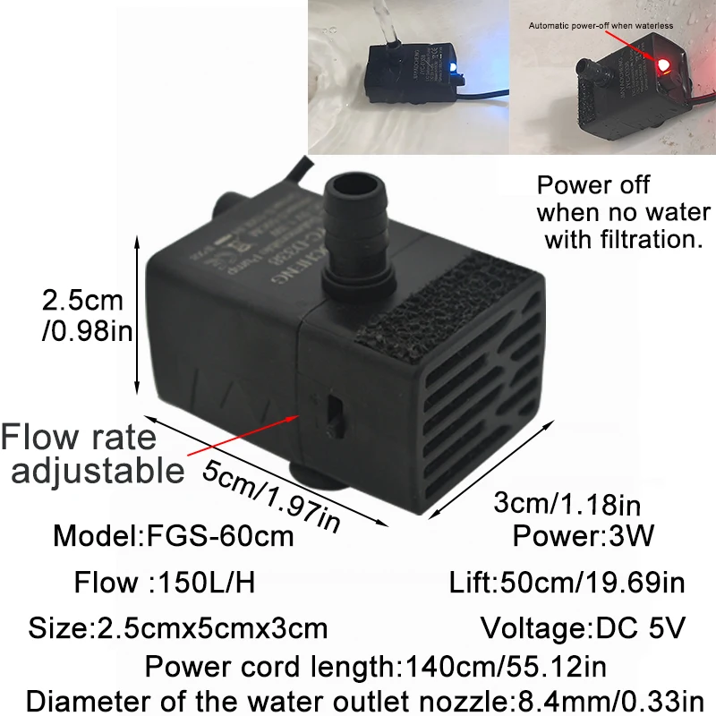Ultra Quiet USB Aquarium Fish Tank Filtration Pump Mini Pet thumbnail 3