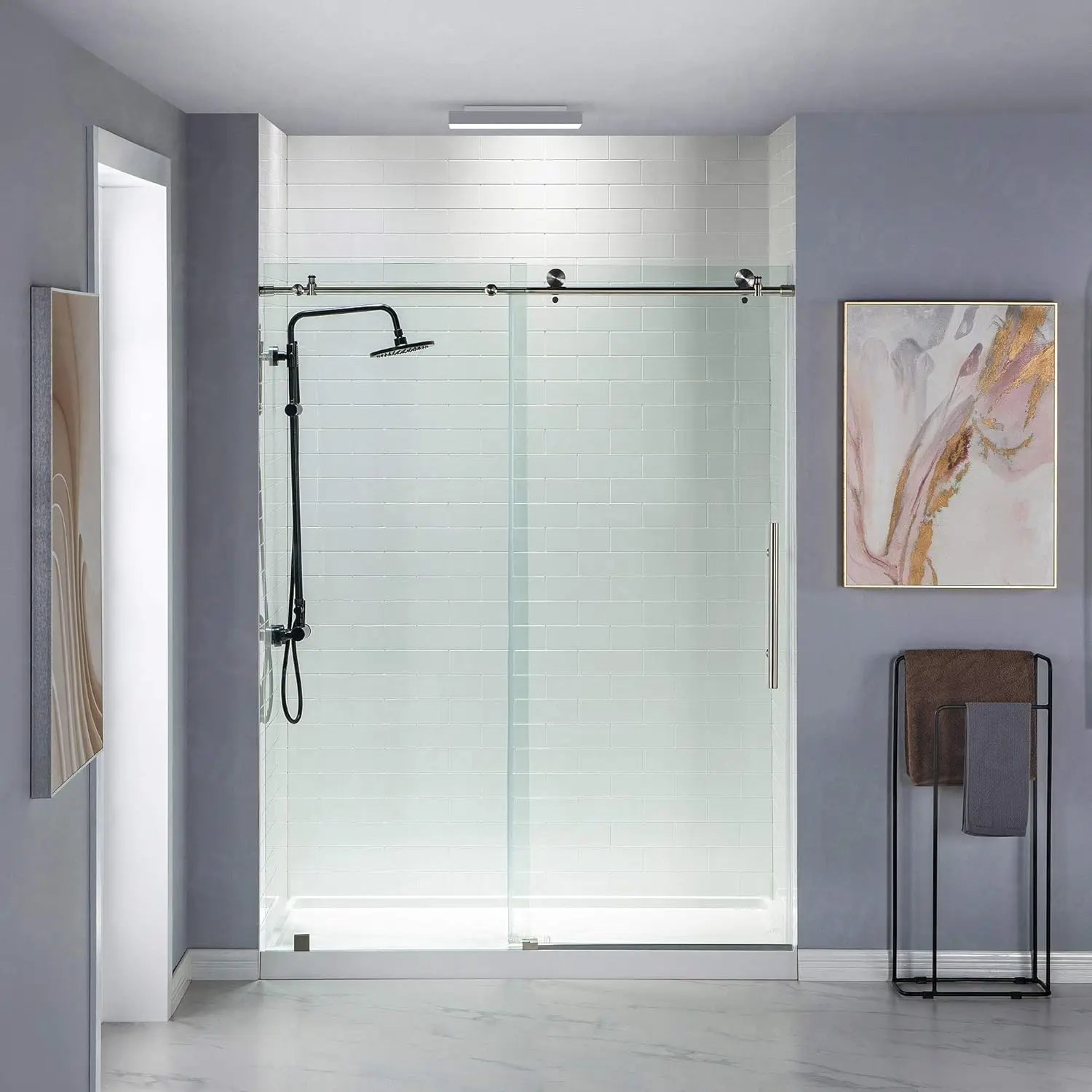 Framelss 3/8"" Sliding Shower Door | Brushed Nickel Finish, 56"" X 60"" | Mbsdc6076-B Model 2