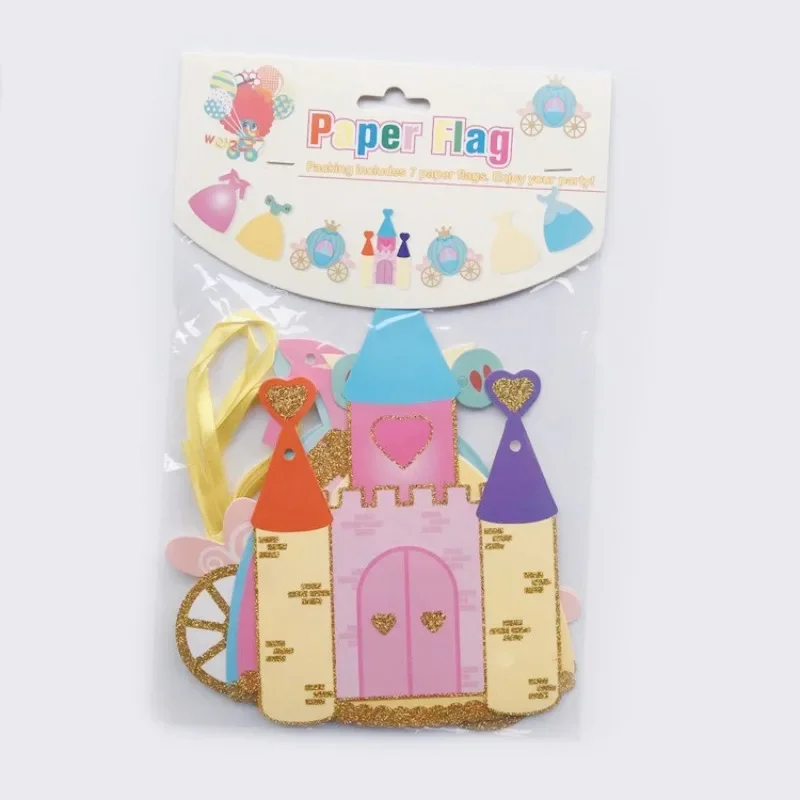 Cute Princess Castle Banner Paper Garland Baby Shower Kids Birthday Party Flag Decorations for Girls Bedroom Decorate Supplies party decorations birthday banner birthday streamers