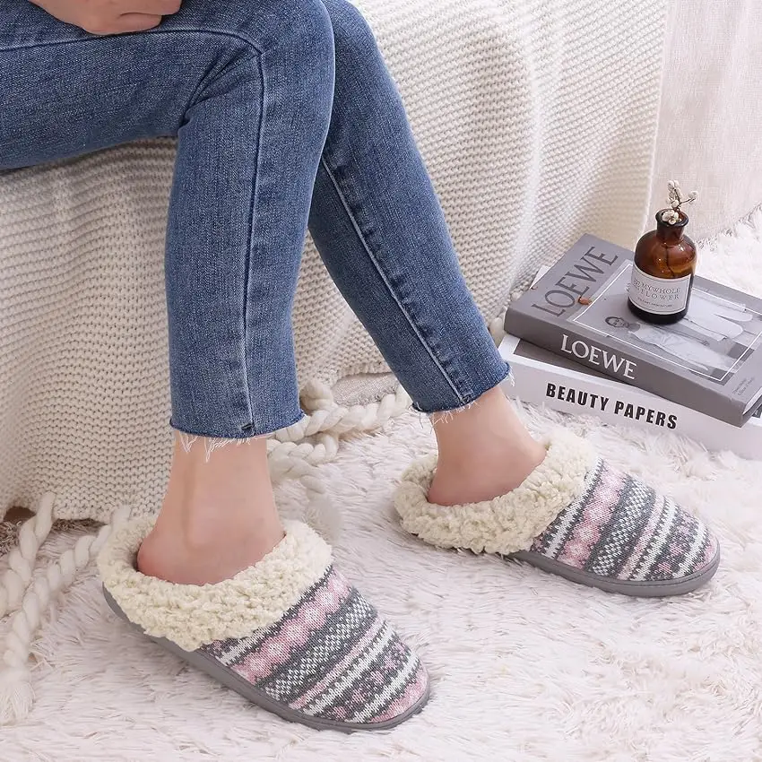 Shevalues Fuzzy Memory Foam Slippers For Women Winter Fluffy Furry House Slippers Indoor Non-slip Unisex Cotton Shoes Plus Size 4