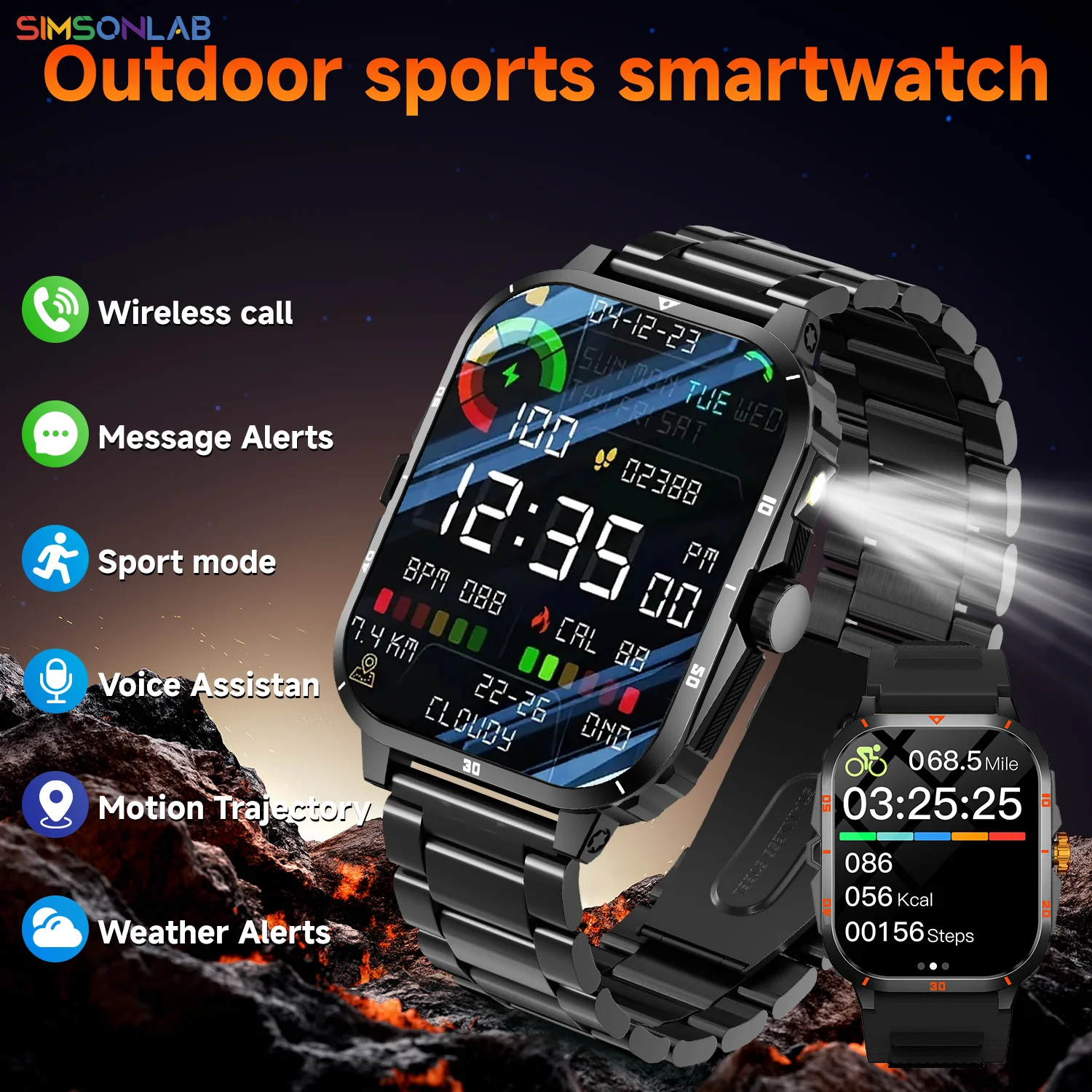 2025 Men Outdoor Sports Smart Watch 2.01''Screen Voice Assistant Blood Oxygen Bluetooth Call Multi Sports Modes Smartwatch Women 1