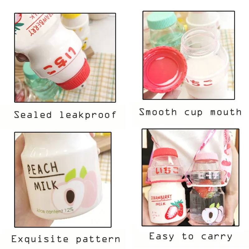 480ml Cute Yogurt Water Bottle Portable Plastic Travel Drinking Bottle Creative Milk Water Cup Carton Shaker Bottle For Kid Girl