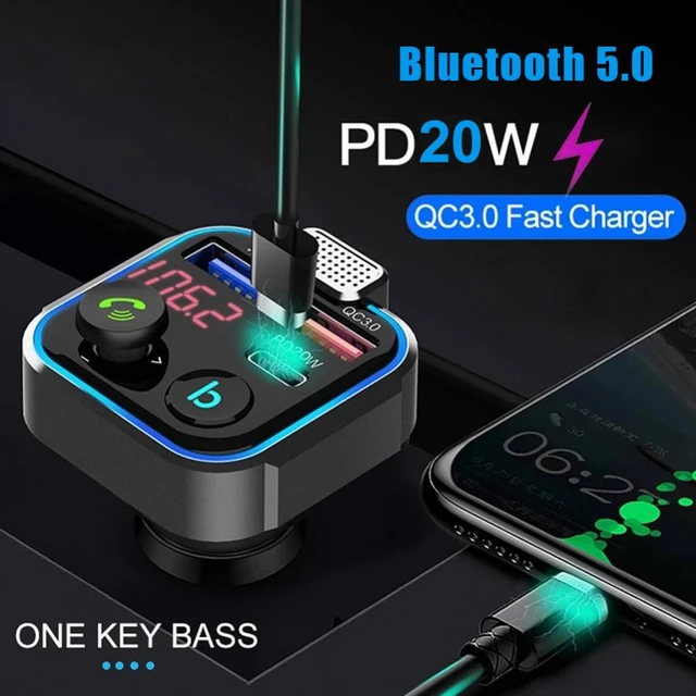 Transmetteur FM Bluetooth 5,0 pour Voiture, PD 20W + QC 3,0