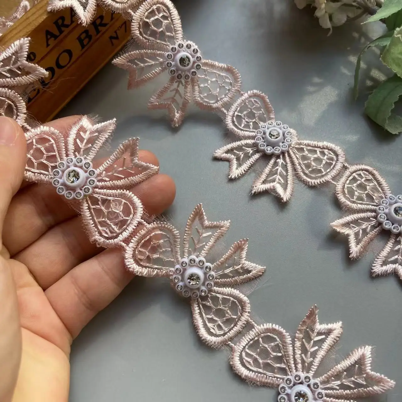 

10x Pink Bowknot Pearl Embroidered Lace Trim Fabric Lace Ribbon Handmade DIY Sewing Supplies Craft For Clothes Decoration New