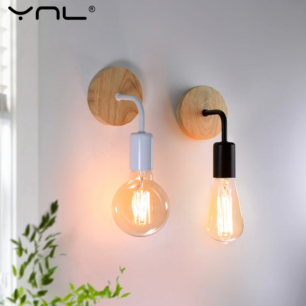 Wall Light Retro Wood Wall Lamp E27 220V 110V Vintage Sconce Wall Light Fixture Bedside Retro Lamp Indoor Home Decor Bedroom Lights
