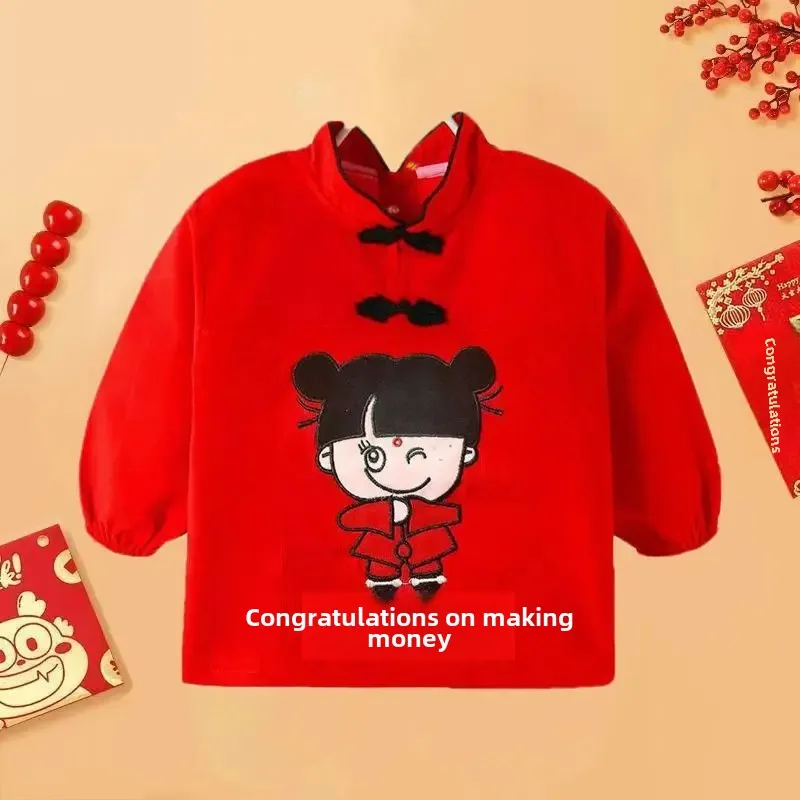 Autumn Winter Children's Cheongsam Coat Baby Waterproof Corduroy New Year Clothes Dirt Resistant Festive Wear Protection