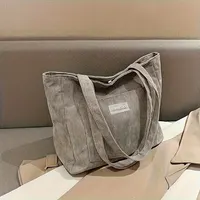 Large Capacity Corduroy Shoulder Bag – Trendy Solid Color Tote with Front Pocket, Stylish Ladies Handbag for Shopping, Work & Everyday Use
