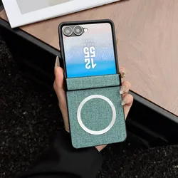 MagSafe Magnetic Fabric Phone Case with Front Screen Protector and Hinge Protection - Galaxy Z Flip5 (Green)