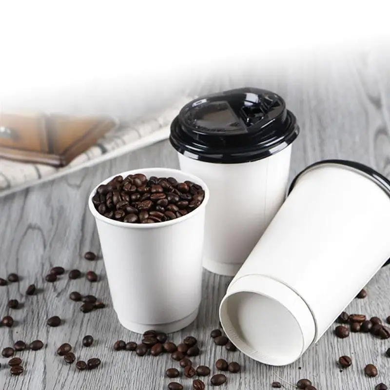 Disposable Coffee Cups Insulation Takeaway Double-Layer with Lid 50pcs 8 12oz 280 350ml disposable paper cups