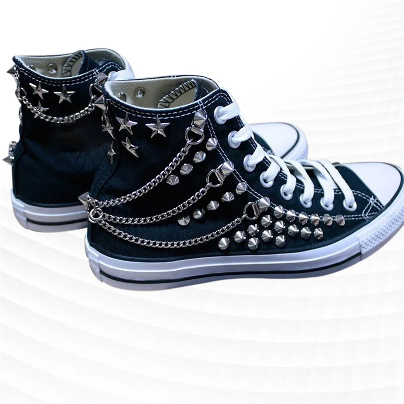 Studded Black Canvas High Top Sneaker