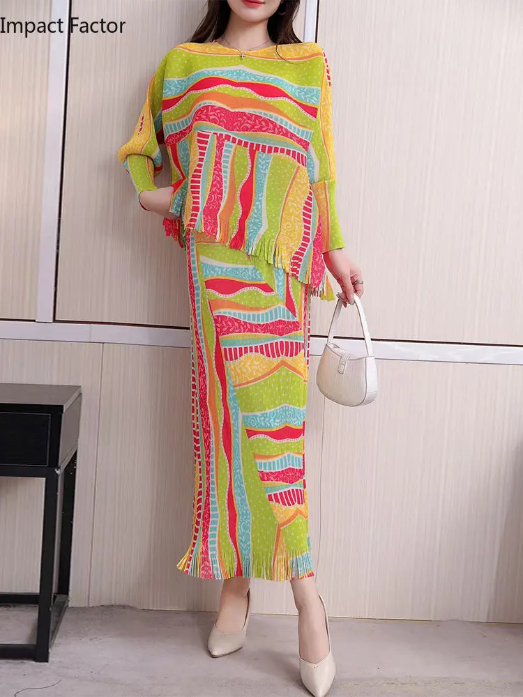 

Женский плиссированный Асимметричный костюм Miyake, новая весенняя Свободная рубашка, приталенная юбка из двух предметов, 2024