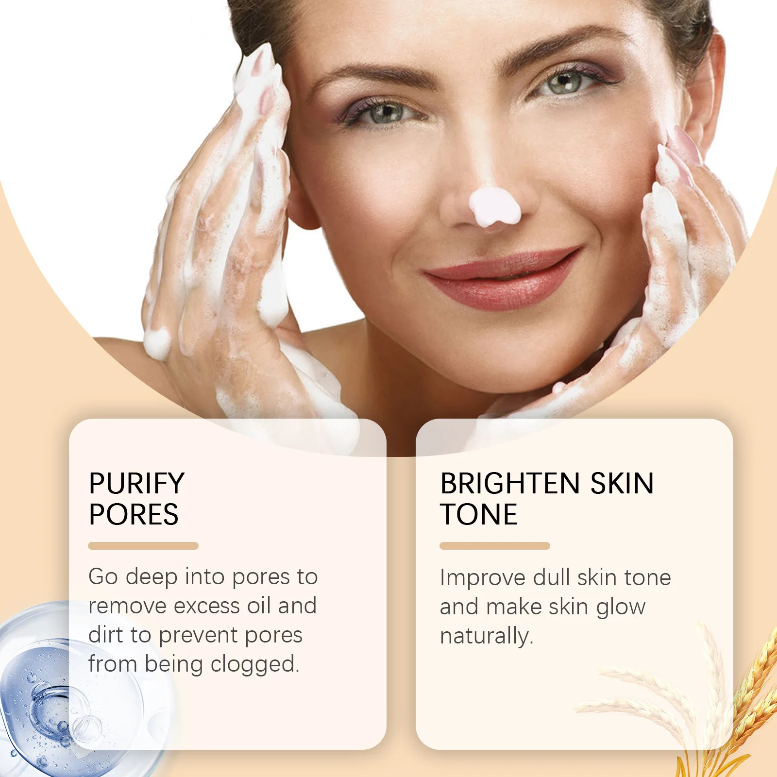 Rice Face Wash Cleanser Oil Control Purifying Cleansing Pores Moisturizing Brightening Soothing Rejuvenation Foam Glow Skin Care 3