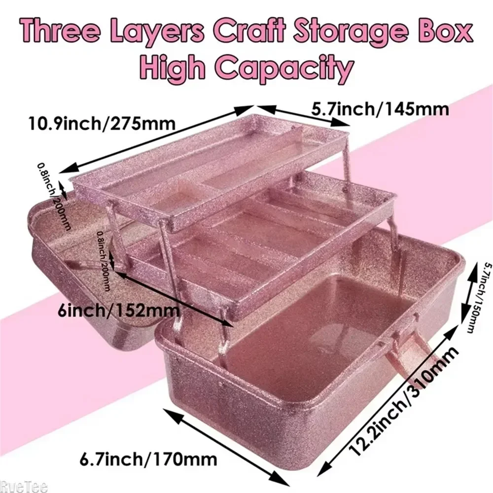 Foldable Handheld All-Glitter Beauty Cosmetics Storage Box with Handle – Large-Capacity Makeup Toolbox