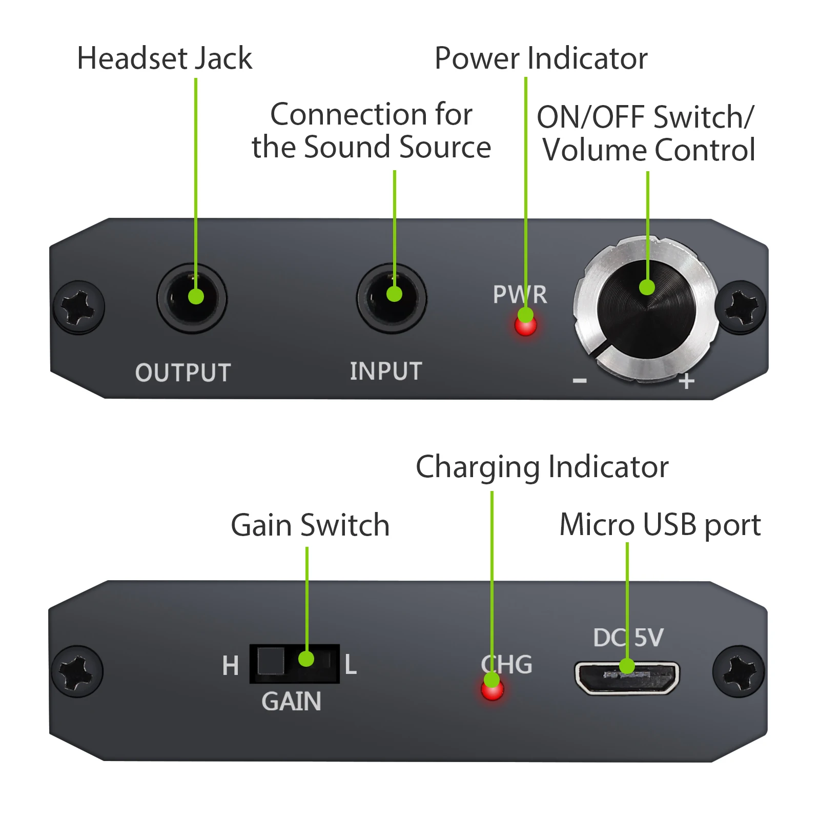 PROZOR 300&Omega; Headphone Amplifier HiFi Earphone Amplifier 3.5mm AUX Input Output Rechargeable Portable Amp for MP4 Mobile Phone