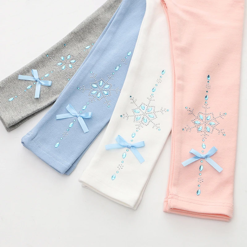 

Girls leggings ice princess bow ironing drill pants Mermaid Spring Autumn Fille Princess Kids Outer Wear Pants Children Cotton S