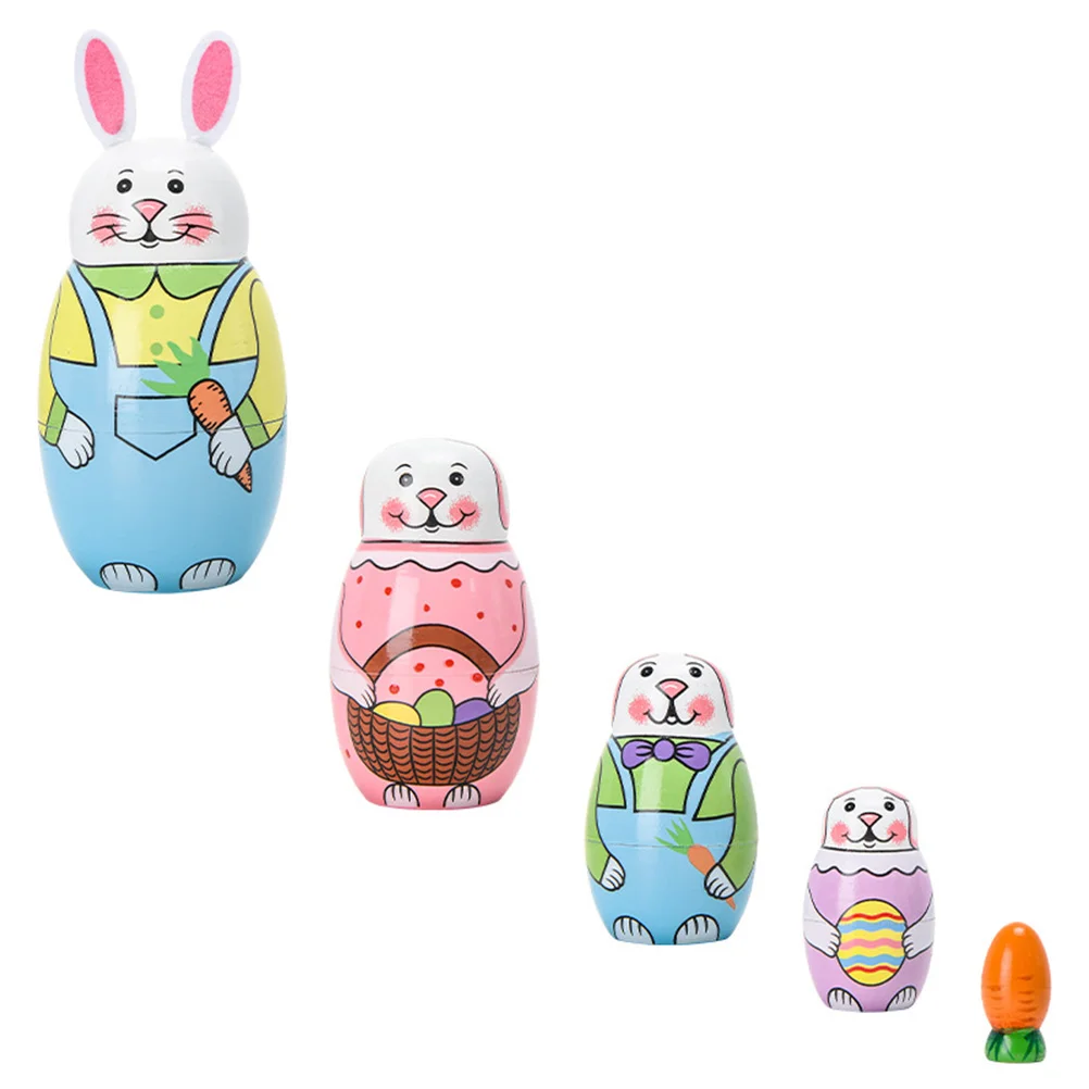 

1 Set of Bunny Painted Stacking Russian Wooden Hand Home Decor Hand Home Decor