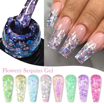 Smalto per unghie gel con paillettes glitterate da 7 ml, colore scintillante lucido, semipermanente, per manicure, smalto per unghie 1