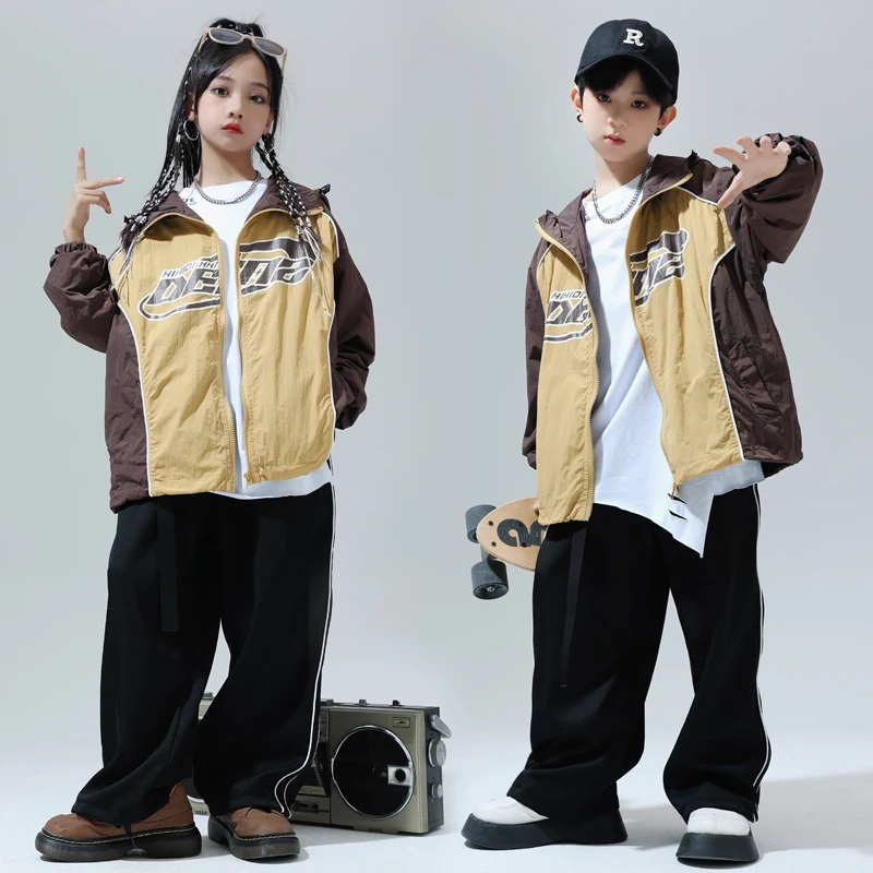 

Детская одежда в стиле хип-хоп для девочек, рубашка с винтажным принтом, брюки-карго цвета хаки, детский комплект одежды для уличного танца, костюмы для подростков и джаза