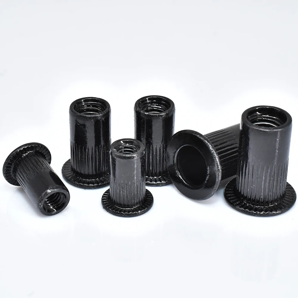 Flat Rivet Nut M3 M4 M5 M6 M8 M10 M12 Black Carbon Steel Flat Head Threaded Rivet Insert Nutsert Cap Rivets Nuts 5-50pcs rivets and fasteners rivets and screws