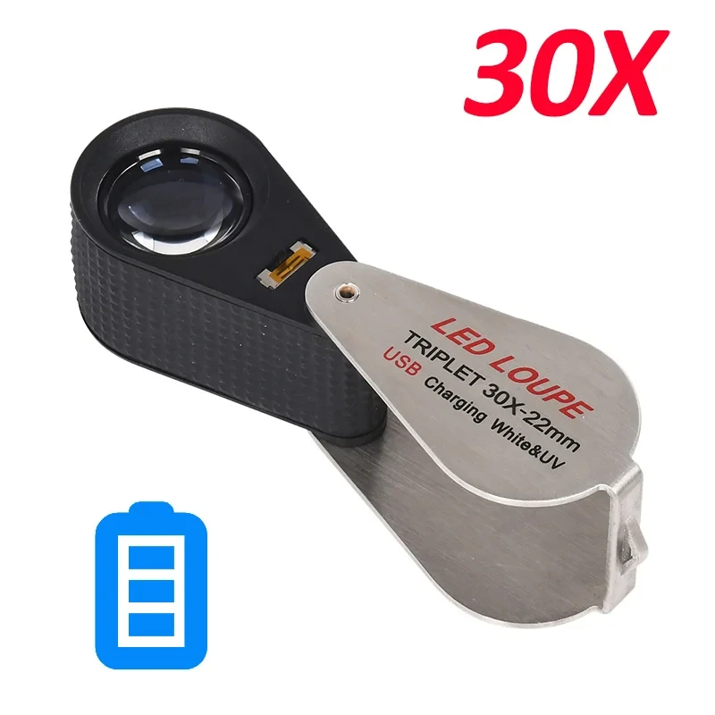 Loupe à main avec lumière LED 30X - Pour bijoux - Loupe de poche