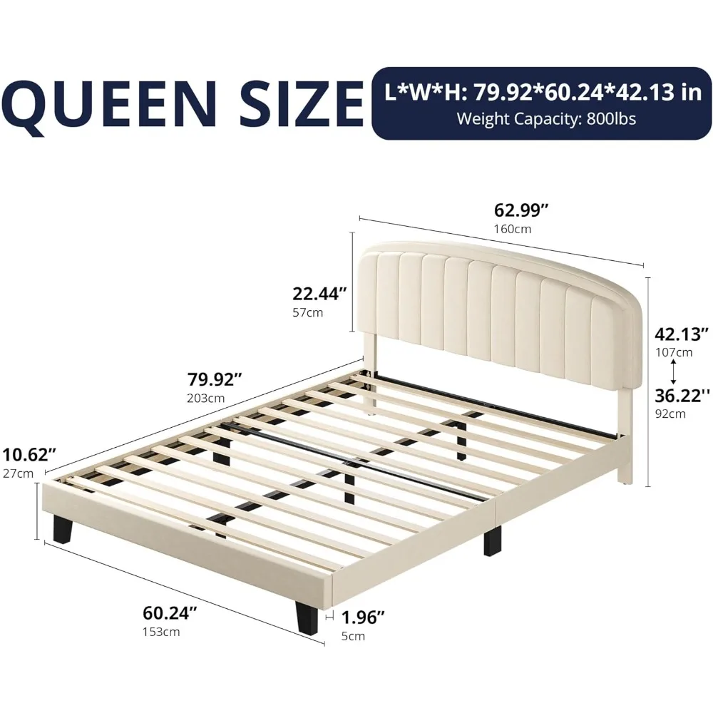 Upholstered Platform Bed, Velvet Adjustable Curved Headboard, Mattress Foundation with Strong Wooden Slats 2