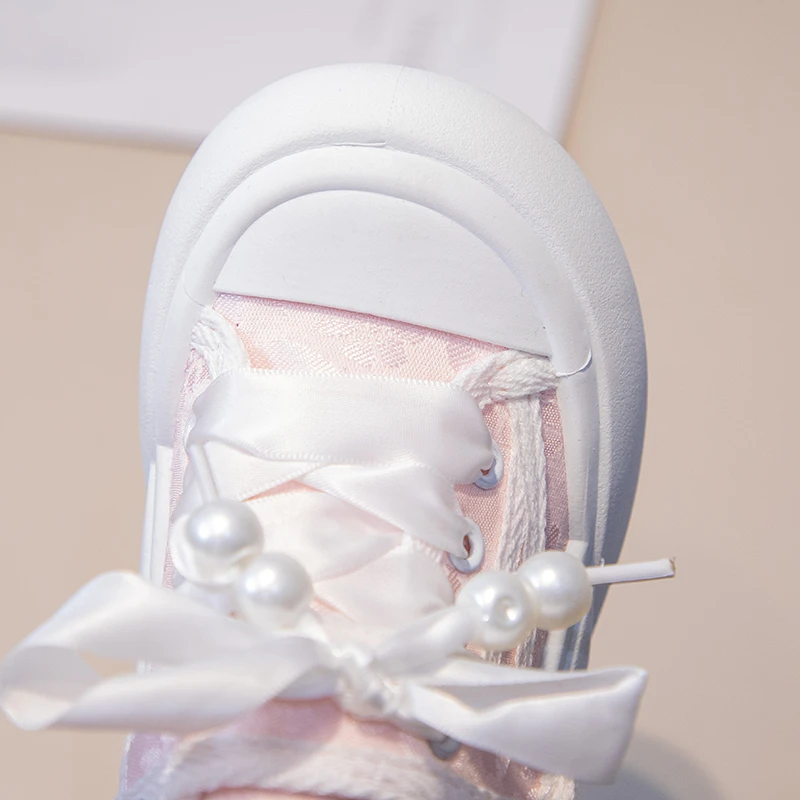 Girls Cotton Sneakers with Shiny Bow for Autumn