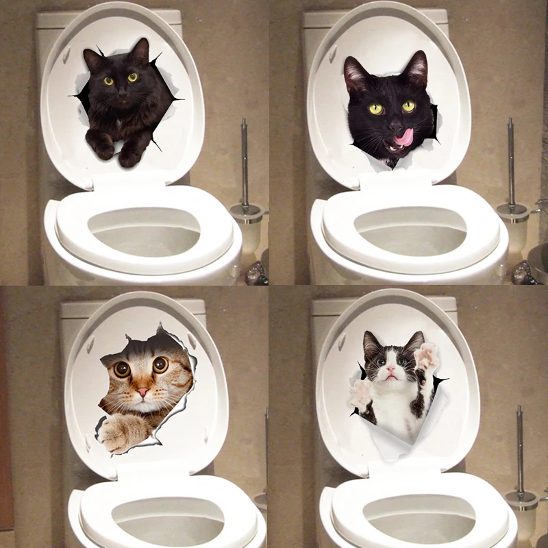 Autocollant Toilette Chat Mignon - Décalcomanie Amovible Vinyle, 20x14cm, Décoration Drôle