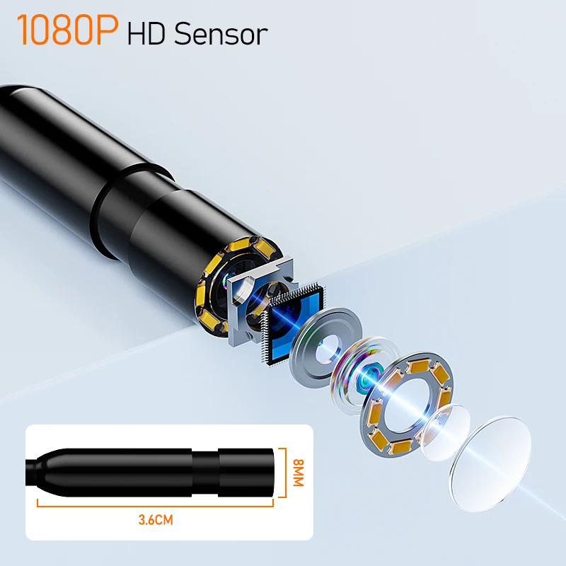4.3'' Hand-held Industrial Endoscope 8mm Camera 1080P HD Rigid Cable IP67 Borescope Inspection Piping Car Sewer Camera 2600mAh 2