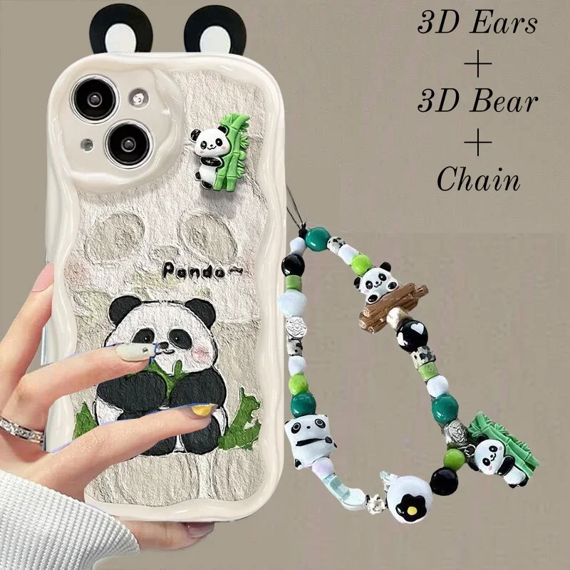 Cartoon Panda Bracelet Phone Case - Stylish and Fun Cover with Attached Bracelet