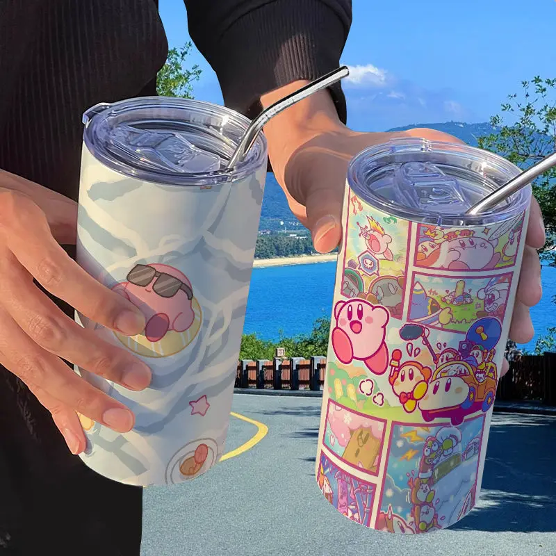 Miniso Anime Kirby Thermos Mug Cartoon Kirby Star Straw Cup Tazza D'Acqua Portatile In Acciaio Inossidabile Miglior Regalo Di Compleanno