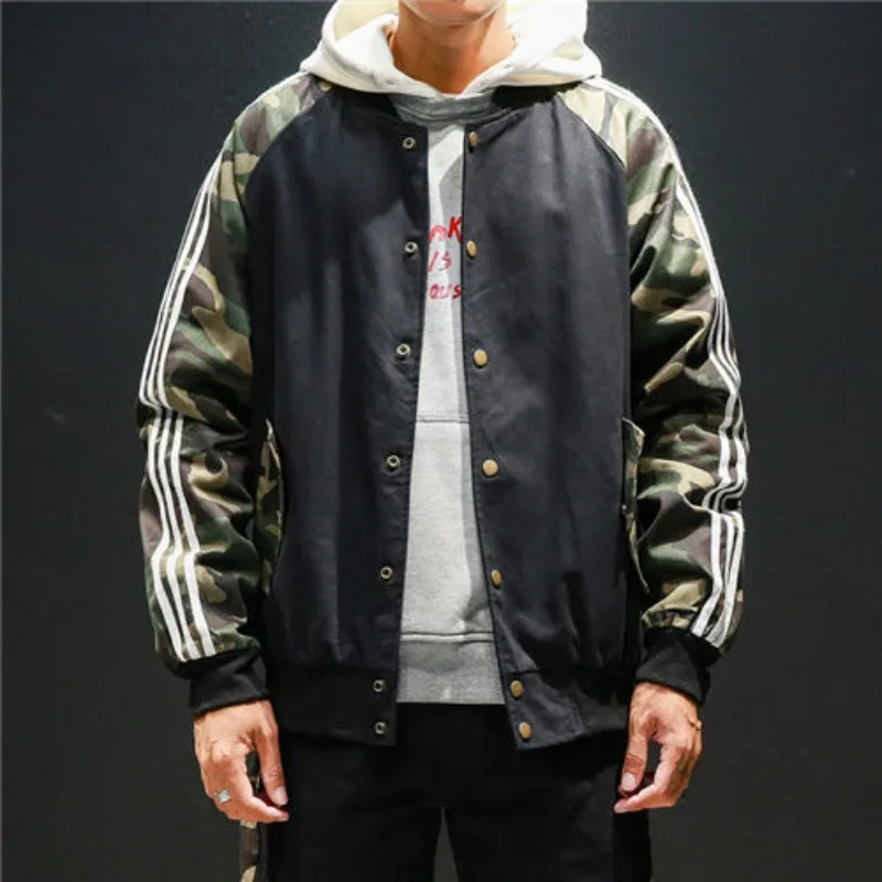 Japanese-Style Retro Three-Bar Jacket Men's Fashion Brand Loose Baseball Uniform Large Size Personalized Striped Camouflage Coat