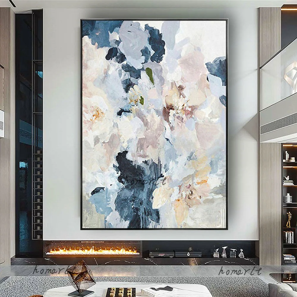 

Abstract Flwoers Canvas Art 100% Hand Painted Canvas Oil Painting Blue Wall Art Home Living Room Wall Picture Decor