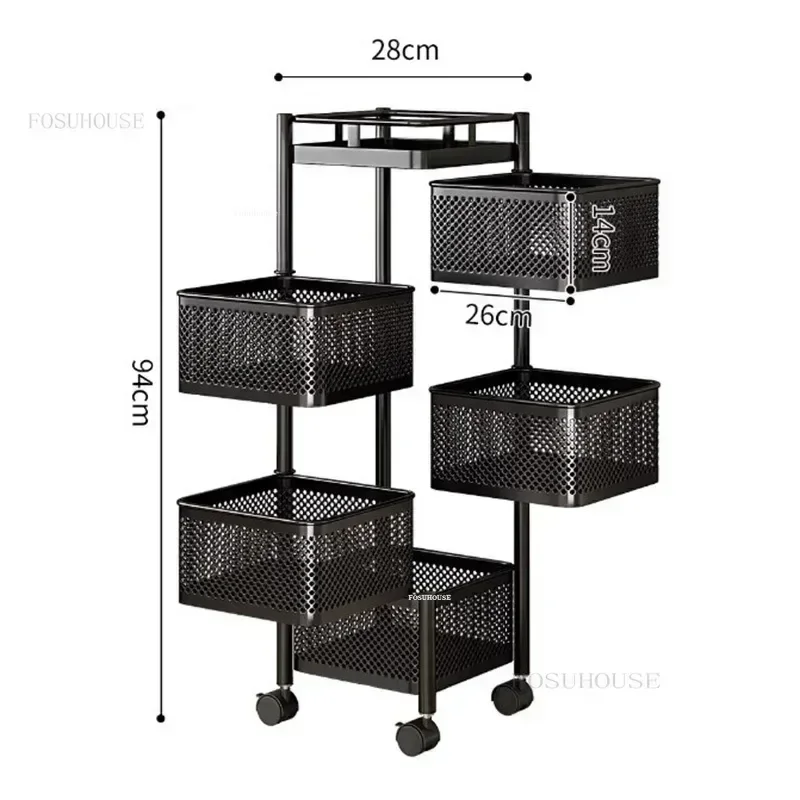 Kitchen Storage Trolley Cart Living Room Multi-layer Auxiliary Cart For Fruit And Vegetable Snack Home Rotating Kitchen Trolleys