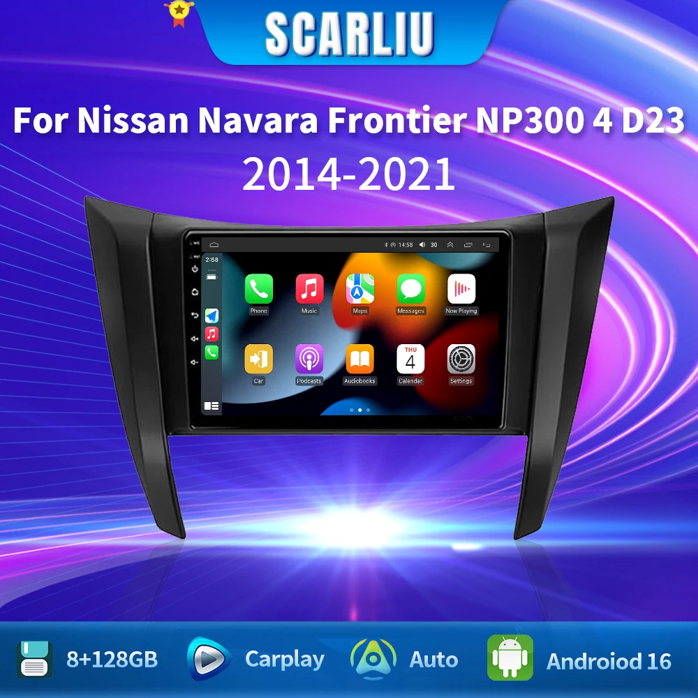 SCARLIU Pantalla Inalámbrica Carplay Android para Nissan NP300 Navara 2014-2024, Radio Multimedia, Asistencia de Marcha Atrás, Pantalla Táctil 1