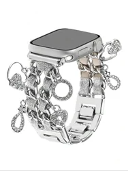Elegant Metal Leather Bracelet Link - 42mm44mm45mm49mm (Silver white)