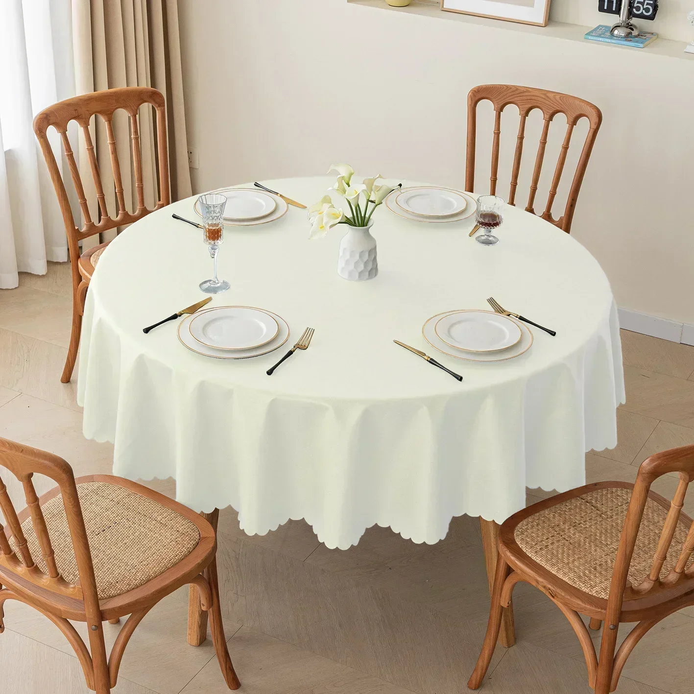 

Simple tablecloth wrinkle-resistant Cotton linen rectangular round waterproof tea cover lace green