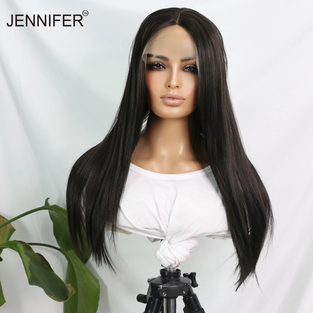 

Synthetic Lace Wigs For Women Long Straight Black Color Hair Heat Resistant Fiber Middle Part Lace Wig Daily/Cosplay