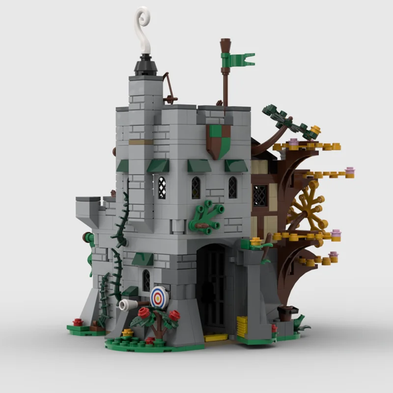 MOC 유럽 중세 스트리트 뷰 숲 전초 기지 구축, DIY 창의적인 아이디어, 레트로 어린이 장난감, 생일 선물 빌딩 블록, 627 개