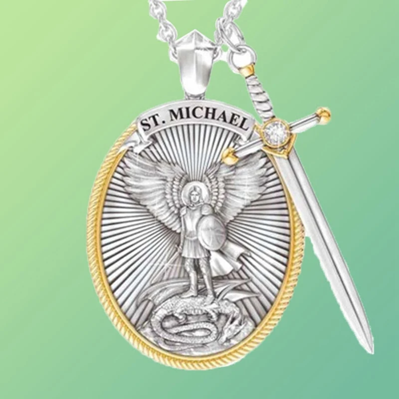 Men's Saint Michael Sterling Silver Police Shield Necklace with Chain  Options + 24