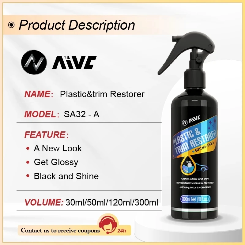 Plastic Restore Revitalizer Plastic Renovator Longlasting Coating For Car Rubbers Refurbish Clean Gloss Black Shine AIVC Repair 6