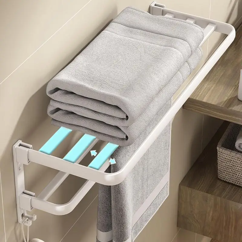 Aluminum White Towel Rack Foldable Holder With Fixed Hook Wall Mount Shelf Shower Bar Hanger Rail Bathroom Accessories
