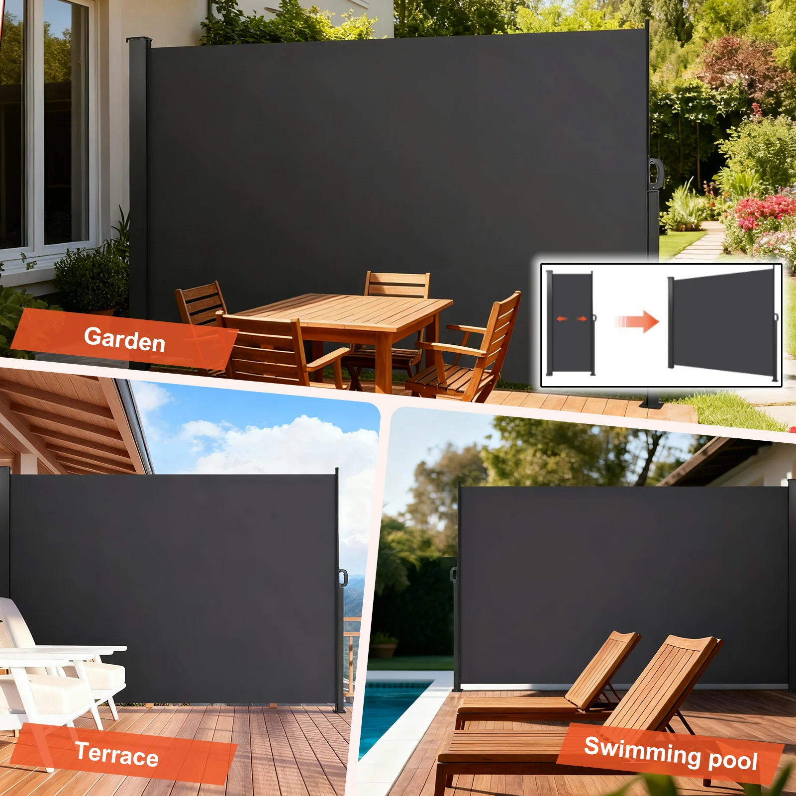 Polyester UV Resistant Folding Patio Screen Room Divider