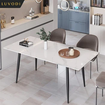 LUVODI Tavolo da pranzo in marmo per 4-6 persone con sedia 1,2 m Ristorante Cucina Caffetteria Negozio Tavolino Mobili con gambe in metallo 1