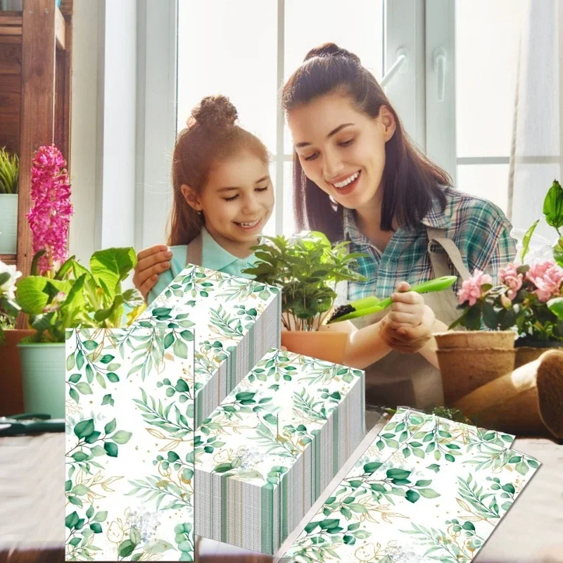 Disposable Paper Placemats Tissue Paper Decoration 20pcs/P 33*40cm Eucalyptus Leaf Wedding Birthday Long Tissue Paper Party Disposable Decoration Wine Glass Flower Paper Placemat