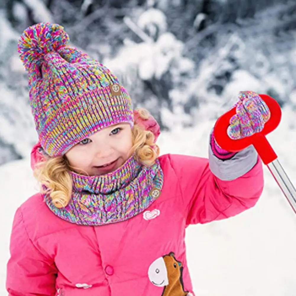 3Pcs/Set Kids Hat Gloves Neck Warmer Knitted Outdoor Windproof Winter Children Pompom Beanie Scarf Full Finger Gloves Kit