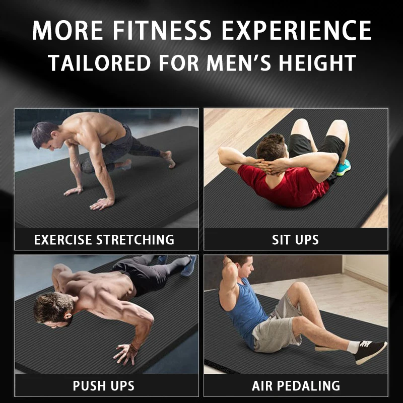 Yoga Mat Longer Thicken Non-Slip Men's Fitness Mat High Density Exercise Yoga Mats for Gym Home