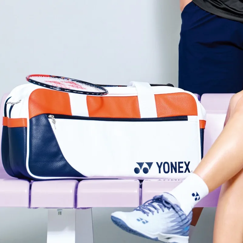 YONEX High Quality Durable Badminton Racket Sports Bag PU Leather Mini Tournament 2-3 Pieces Tennis Racquet Bag Unisex White 6