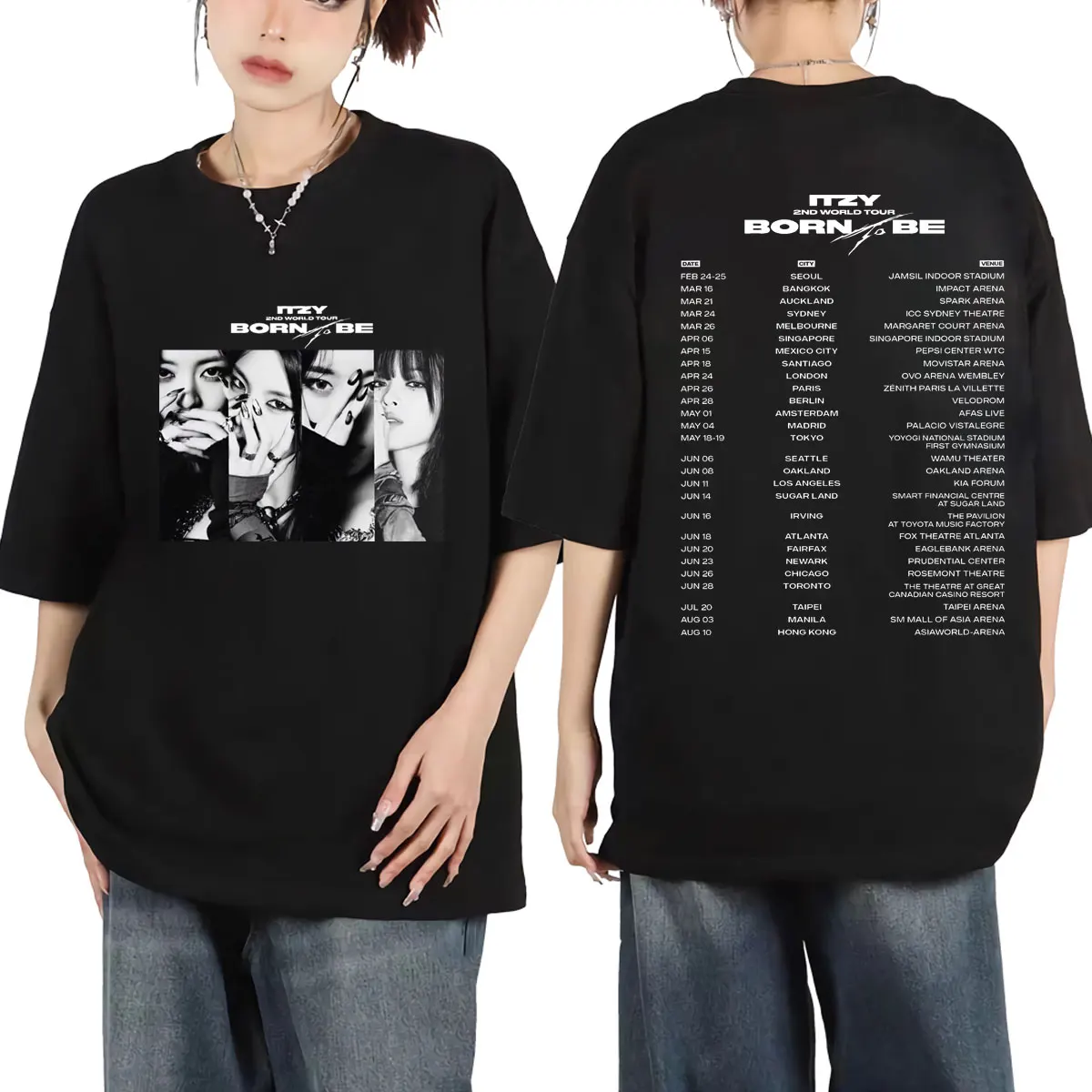 

ITZY Kpop Born To Be 2nd World Tour Graphic T Shirts Harajuku Hip Hop Oversized T-shirt Unisex Fashion Trend Vintage T-shirts