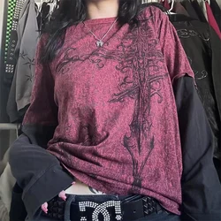 Vintage Y2K Grunge Emo Long Sleeve Graphic Tee - S (Red)